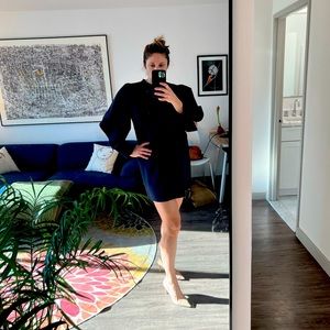 Cocktail length navy blue Marnie dress with cut out sleeves. Size 8.